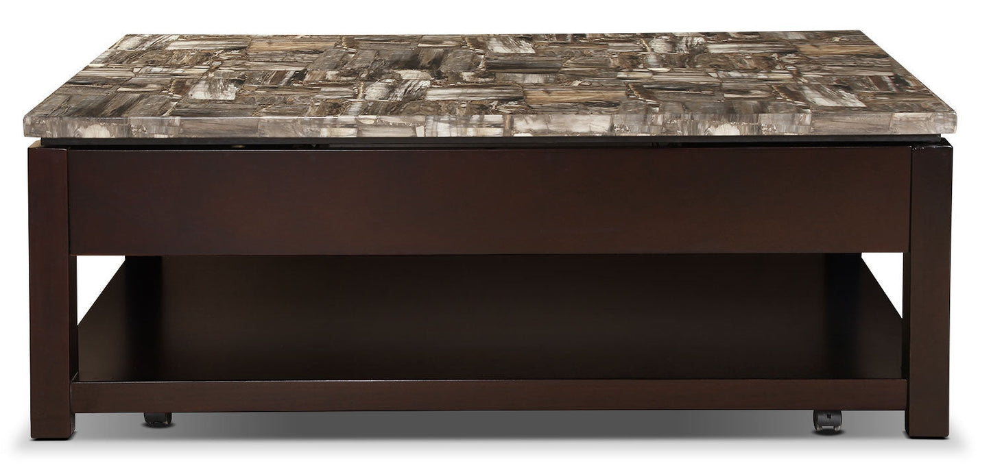 Sicily 48" Traditional Lift Top Coffee Table With Storage, Shelf and Casters - Dark Brown  with Mabl|Table à café traditionnelle Sicily de 48 po avec dessus relevable, rangement, tablette et roulettes