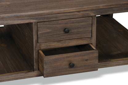 Santa Fe Rustico 47.25" Rustic Coffee Table with Storage and Shelf - Grey Pine with Marble Inset|Table à café rustique Santa Fe Rustico de 47,25 po avec rangement et tablette - pin gris avec incrustation de marbre