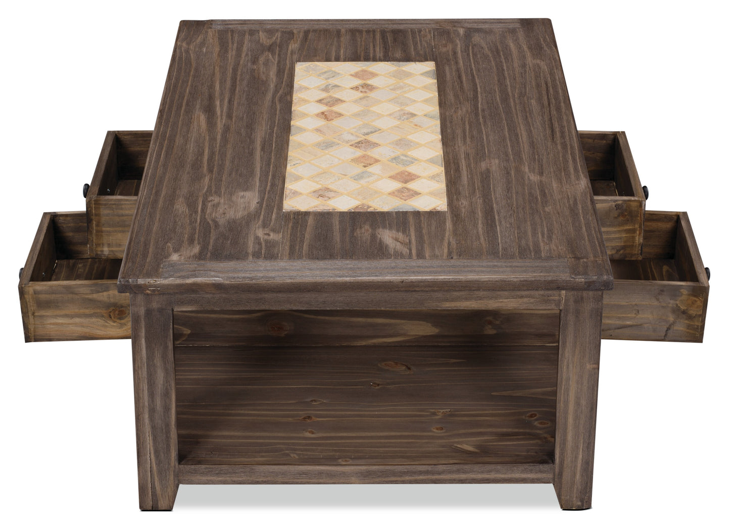 Santa Fe Rustico 47.25" Rustic Coffee Table with Storage and Shelf - Grey Pine with Marble Inset|Table à café rustique Santa Fe Rustico de 47,25 po avec rangement et tablette - pin gris avec incrustation de marbre