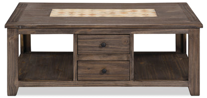Santa Fe Rustico 47.25" Rustic Coffee Table with Storage and Shelf - Grey Pine with Marble Inset|Table à café rustique Santa Fe Rustico de 47,25 po avec rangement et tablette - pin gris avec incrustation de marbre