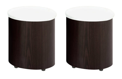 Savon  52.5" Modern S-shaped 3-Pack Coffee + 2 Ottomans with Storage and Shelf - Dark Walnut Wood and Chrome |Ensemble 3 articles modernes en forme de S Savon de 52,5 po (table à café et 2 poufs) avec rangement et tablette - bois noyer foncé et chrome