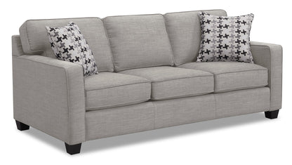Made in Canada Sawyer 83" Linen-Look Fabric Sofa with Reversible Cushions and Accent Pillows - Light Grey | Sofa Sawyer de 83 po fabriqué au Canada en tissu d’apparence lin avec coussins réversibles et coussins décoratifs - gris clair