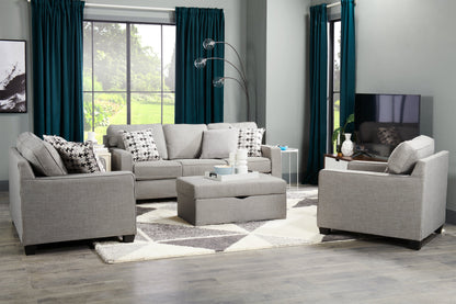 Made in Canada Sawyer 83" Linen-Look Fabric Sofa with Reversible Cushions and Accent Pillows - Light Grey | Sofa Sawyer de 83 po fabriqué au Canada en tissu d’apparence lin avec coussins réversibles et coussins décoratifs - gris clair