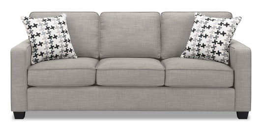 Made in Canada Sawyer 83" Linen-Look Fabric Sofa with Reversible Cushions and Accent Pillows - Light Grey | Sofa Sawyer de 83 po fabriqué au Canada en tissu d’apparence lin avec coussins réversibles et coussins décoratifs - gris clair