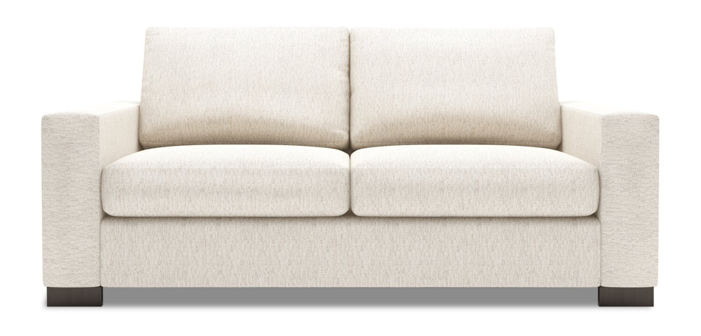 Made in Canada Customizable Sofa Lab Track 75" Chenille Fabric Condo Size Sofa with Track Arms - Luxury Sand Beige | Sofa Track de Sofa Lab de 75 po de format condo fabriqué au Canada en tissu de chenille - beige Luxury Sand | TR093093