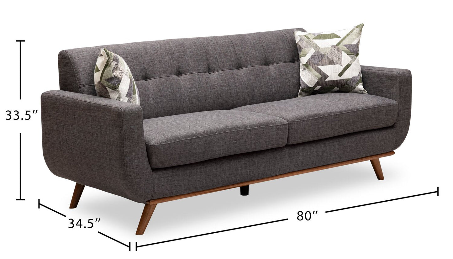 Kort & Co. Freeman 80” Linen-Look Fabric Condo Size Sofa with Wood Legs - Charcoal Grey | Sofa Freeman de Kort & Co. de 80 po de format condo en tissu d’apparence lin avec base et pattes en bois - gris anthracite