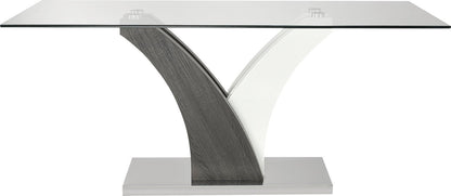 Tuxedo Dining Table with Glass Top, Pedestal Base, 72"W - Grey & White | Table de salle à manger Tuxedo de 72 po (L) avec dessus en verre et base piédestal - grise et blanche