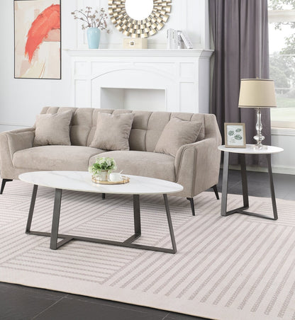 Kort & Co. Nico 51" Modern Oval Coffee Table - White Sinetered Stone with Dark Grey Metal Legs|Table à café ovale moderne Nico de Kort & Co. de 51 po - pierre frittée blanche avec pattes en métal gris foncé
