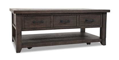 Morgan 48" Rustic Coffee Table With Storage, Shelf and Casters - Dark Brown with Reclaimed Wood|Table à café rustique Morgan de 48 po avec rangement, tablette et roulettes - brun foncé avec bois recyclé