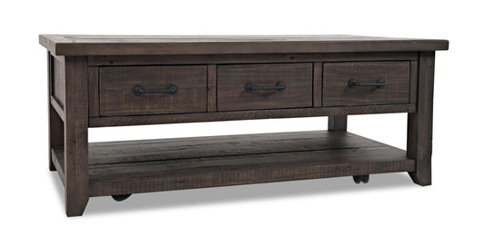 Morgan 48" Rustic Coffee Table With Storage, Shelf and Casters - Dark Brown with Reclaimed Wood|Table à café rustique Morgan de 48 po avec rangement, tablette et roulettes - brun foncé avec bois recyclé