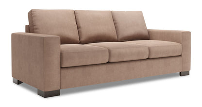 Made in Canada Customizable Sofa Lab Track 85" Linen-Look Fabric Sofa with Track Arms - Pax Wicker Brown | Sofa Track de Sofa Lab de 85 po fabriqué au Canada en tissu d’apparence lin avec accoudoirs rectilignes - brun Pax Wicker | TR103349