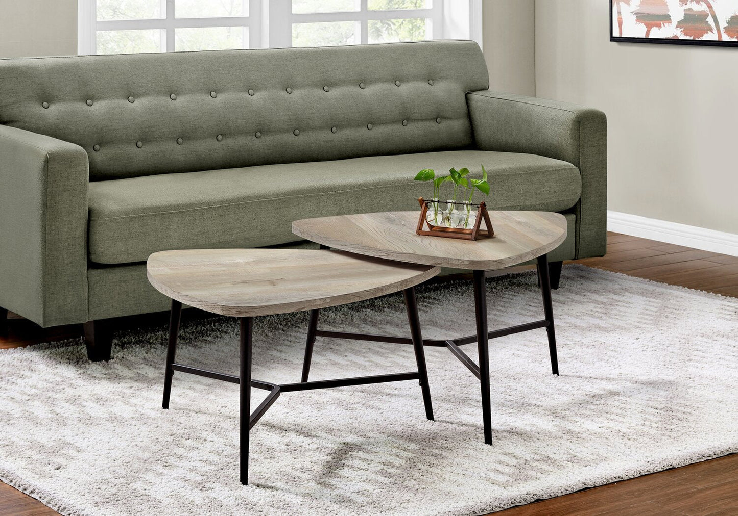 Mason 32.5" Modern 2-Pack Nesting Coffee Tables - Taupe with Black Metal Legs|2 tables à café gigognes modernes Mason de 32,5 po - taupe avec pattes en métal noir