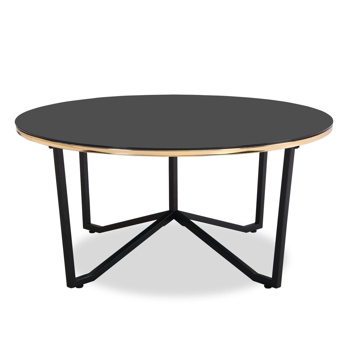 Xander 36" Modern Round Glass Top Coffee Table - Black and Gold with Metal Legs|Table à café ronde moderne Xander de 36 po avec dessus en verre - noire et dorée avec pattes en métal