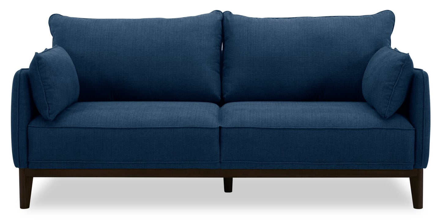 Cindy Crawford Home Gena 78.7" Linen-Look Fabric Condo Size Sofa with Removable Back Cushions - Midnight Blue | Sofa Gena de Cindy Crawford Home de 78,7 po de format condo en tissu d’apparence lin avec coussins de dossier amovibles - bleu minuit