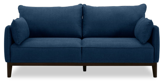 Cindy Crawford Home Gena 78.7" Linen-Look Fabric Condo Size Sofa with Removable Back Cushions - Midnight Blue | Sofa Gena de Cindy Crawford Home de 78,7 po de format condo en tissu d’apparence lin avec coussins de dossier amovibles - bleu minuit