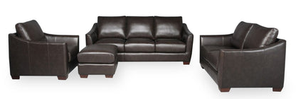 Cindy Crawford Home Royce 84" Genuine Leather Sofa with Removable Cushions and Wood Legs - Chocolate Brown | Sofa Royce de Cindy Crawford Home de 84 po en cuir véritable avec coussins amovibles et pattes en bois - brun chocolat