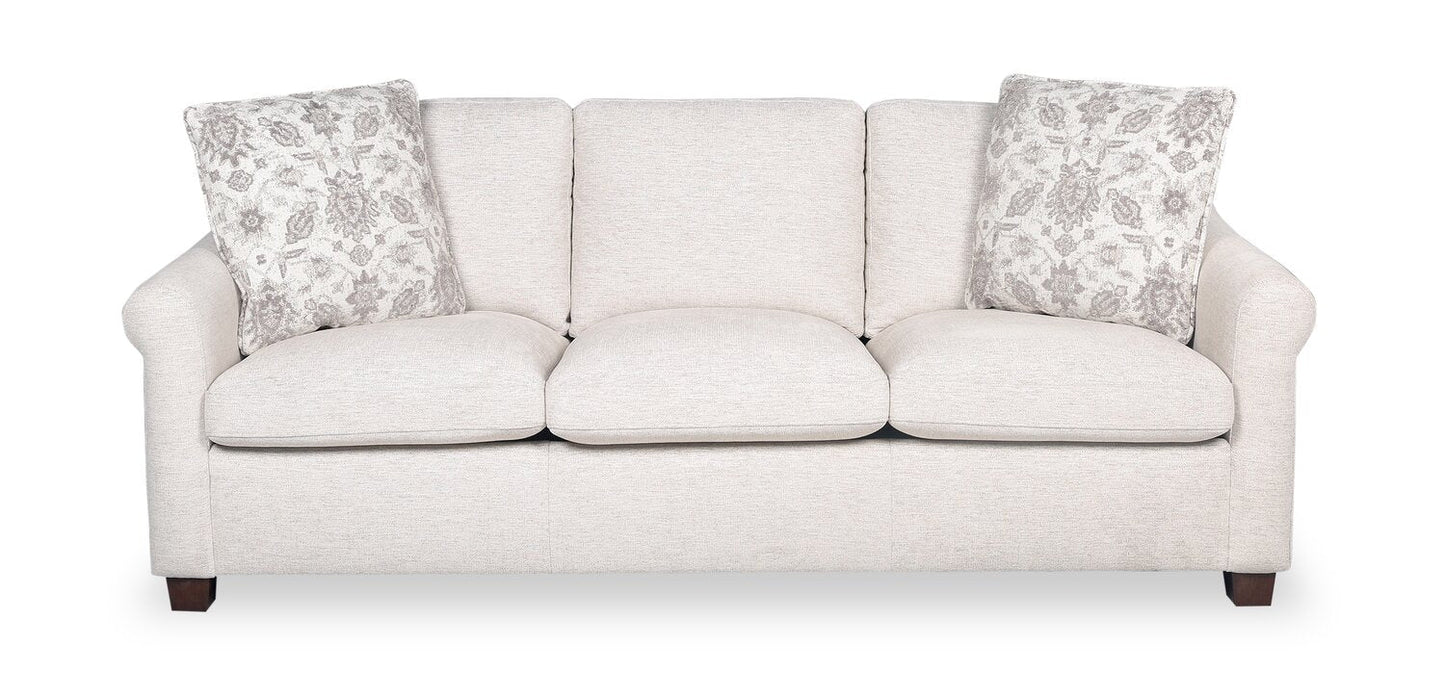 Mallie 84" Chenille Fabric Sofa with Rolled Arms and Wood Legs - Shell White | Sofa Mallie de 84 po en tissu de chenille avec accoudoirs enroulés et pattes en bois - blanc coquillage