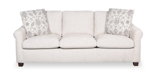 Mallie 84" Chenille Fabric Sofa with Rolled Arms and Wood Legs - Shell White | Sofa Mallie de 84 po en tissu de chenille avec accoudoirs enroulés et pattes en bois - blanc coquillage