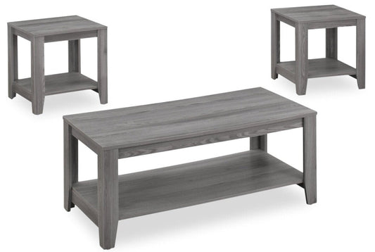 Kalen 42" Modern 3-Pack Coffee + 2 End Tables with Shelf - Grey |Ensemble 3 tables modernes Kalen de 42 po (table à café et 2 tables de bout) avec tablette - gris