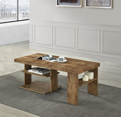 Devon 43.3" Rustic Coffee Table with Shelf - Light Pine Finish Wood|Table à café rustique Devon de 43,3 po avec tablette - bois au fini pin clair