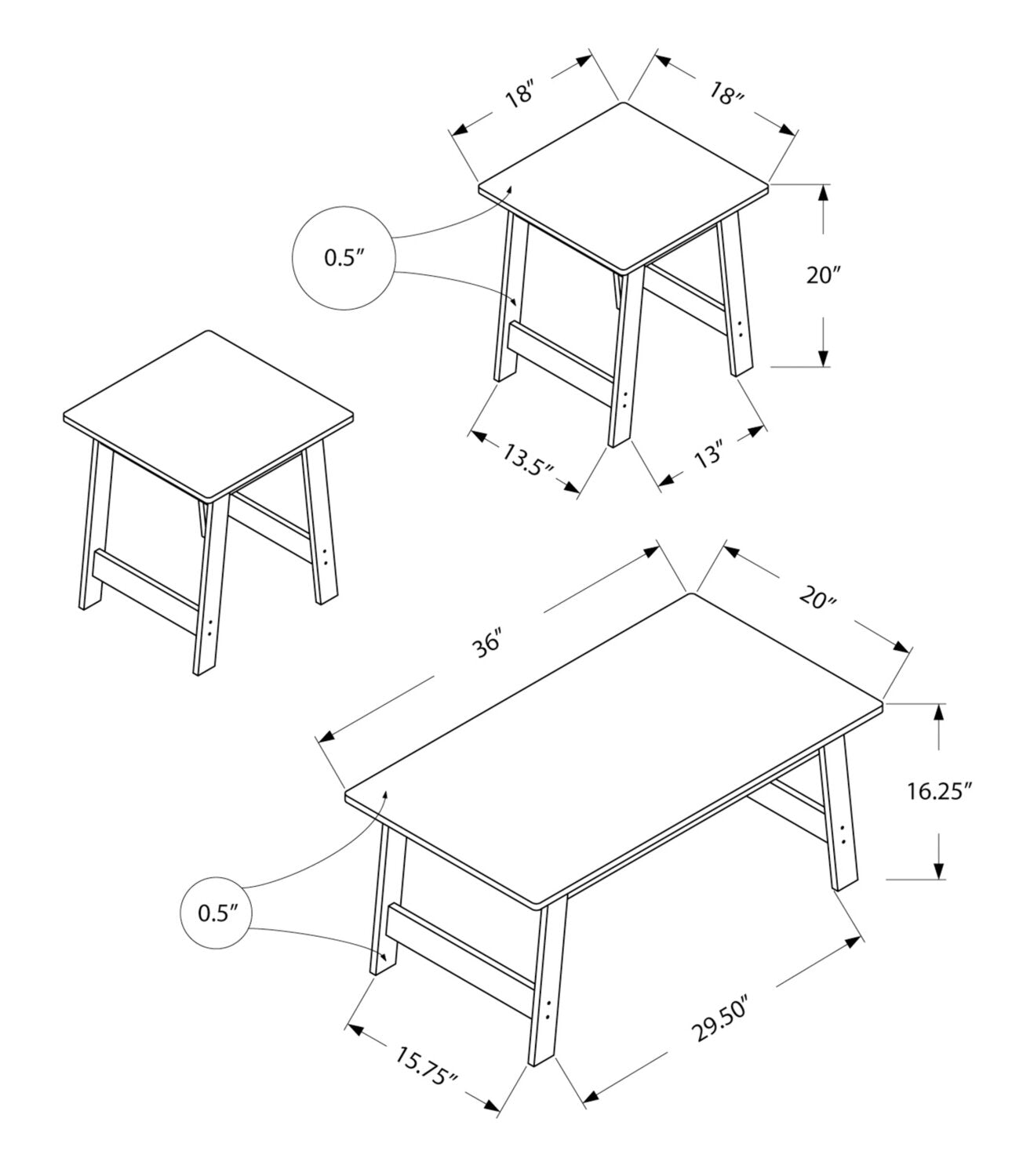 Jacey 36" Modern 3-Pack Coffee + 2 End Tables - Dark Taupe |Ensemble 3 tables modernes Jacey de 36 po (table à café et 2 tables de bout) - taupe foncée