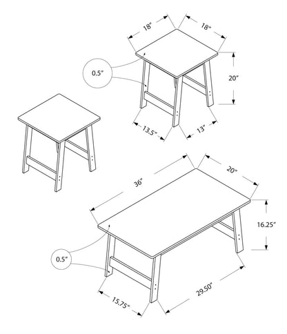 Jacey 36" Modern 3-Pack Coffee + 2 End Tables - Dark Taupe |Ensemble 3 tables modernes Jacey de 36 po (table à café et 2 tables de bout) - taupe foncée