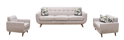 Kort & Co. Freeman 88" Linen-Look Fabric Sofa with Wood Base and Tufted Back Cushions - Dove White | Sofa Freeman Kort & Co. de 88 po en tissu d’apparence lin avec pattes en bois et coussins de dossier capitonnés - blanc colombe