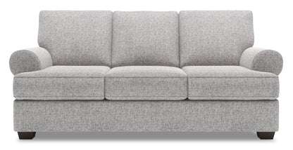 Made in Canada Customizable Sofa Lab Roll 86" Linen-Look Fabric Sofa with Rolled Arms - Luna Domino Grey | Sofa Roll de Sofa Lab de 86 po fabriqué au Canada en tissu d’apparence lin avec accoudoirs enroulés - gris Luna Domino | RO102191