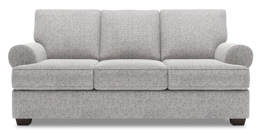 Made in Canada Customizable Sofa Lab Roll 86" Linen-Look Fabric Sofa with Rolled Arms - Luna Domino Grey | Sofa Roll de Sofa Lab de 86 po fabriqué au Canada en tissu d’apparence lin avec accoudoirs enroulés - gris Luna Domino | RO102191