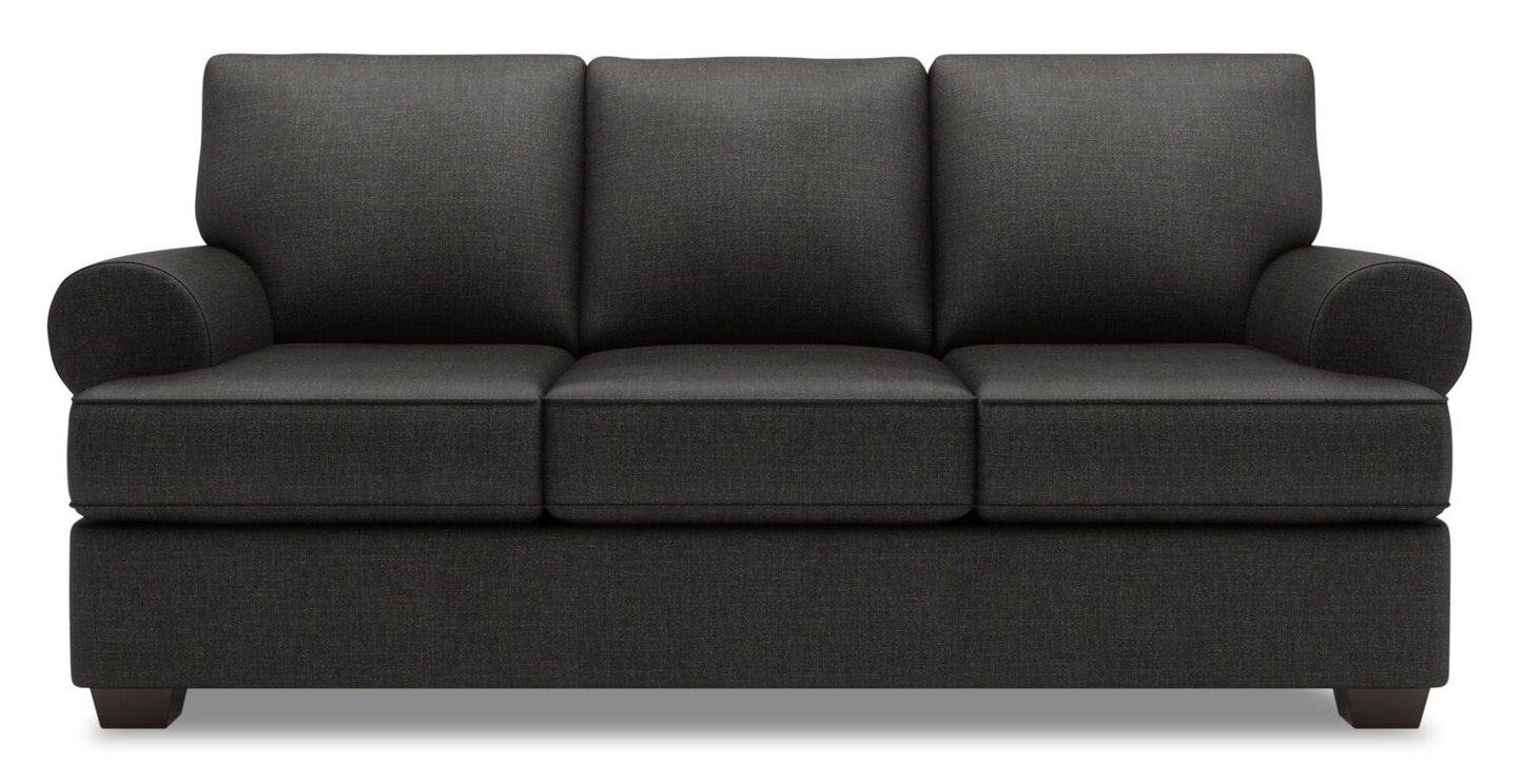 Made in Canada Customizable Sofa Lab Roll 86" Linen-Look Fabric Sofa with Rolled Arms - Luna Kohl Grey | Sofa Roll de Sofa Lab de 86 po fabriqué au Canada en tissu d’apparence lin avec accoudoirs enroulés - gris Luna Kohl | RO102691