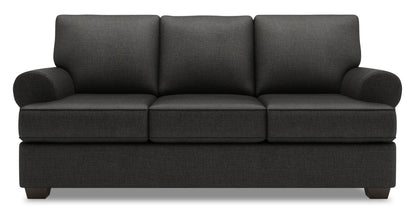 Made in Canada Customizable Sofa Lab Roll 86" Linen-Look Fabric Sofa with Rolled Arms - Luna Kohl Grey | Sofa Roll de Sofa Lab de 86 po fabriqué au Canada en tissu d’apparence lin avec accoudoirs enroulés - gris Luna Kohl | RO102691
