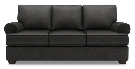 Made in Canada Customizable Sofa Lab Roll 86" Linen-Look Fabric Sofa with Rolled Arms - Luna Kohl Grey | Sofa Roll de Sofa Lab de 86 po fabriqué au Canada en tissu d’apparence lin avec accoudoirs enroulés - gris Luna Kohl | RO102691