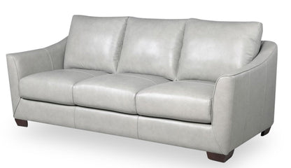 Cindy Crawford Home Royce 84" Genuine Leather Sofa with Removable Cushions and Wood Legs - Dove Grey | Sofa Royce de Cindy Crawford Home de 84 po en cuir véritable avec coussins amovibles et pattes en bois - gris tourterelle
