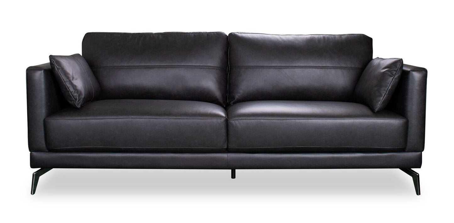 Melrose 84.5" Top-Grain Genuine Leather Sofa with Metal Legs - Black | Sofa Melrose de 84,5 po en cuir véritable de qualité supérieure avec pattes en métal - noir