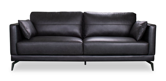 Melrose 84.5" Top-Grain Genuine Leather Sofa with Metal Legs - Black | Sofa Melrose de 84,5 po en cuir véritable de qualité supérieure avec pattes en métal - noir