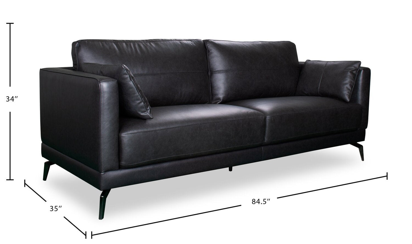 Melrose 84.5" Top-Grain Genuine Leather Sofa with Metal Legs - Black | Sofa Melrose de 84,5 po en cuir véritable de qualité supérieure avec pattes en métal - noir
