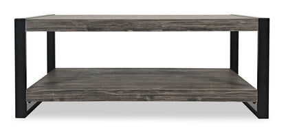 Apex 48" Modern Coffee Table with Shelf - Grey with Black Metal Legs|Table à café moderne Apex 48 po avec tablette - grise avec pattes en métal noir