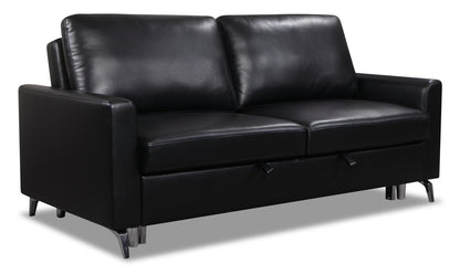 Wilson 77.5" Leather-Look Fabric Sleeper Sofa with Drop-Down Back Cushions and Metal Legs - Black | Sofa-lit Wilson de 77,5 po en tissu d’apparence cuir avec coussins de dossier rabattables et pattes en métal - noir