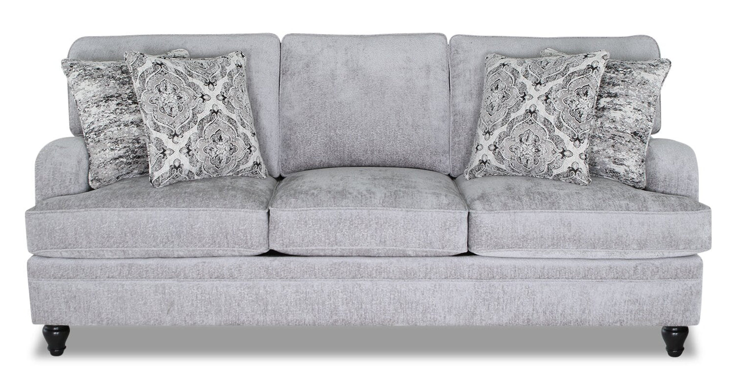 Made in Canada Bellmont 89" Chenille Fabric Sofa with Reversible Cushions and Wood Legs - Platinum Grey | Sofa Bellmont de 89 po fabriqué au Canada en tissu de chenille avec coussins réversibles et pattes en bois - gris platine