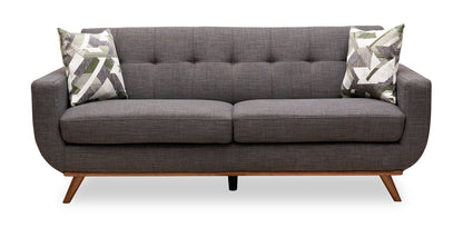Kort & Co. Freeman 80” Linen-Look Fabric Condo Size Sofa with Wood Legs - Charcoal Grey | Sofa Freeman de Kort & Co. de 80 po de format condo en tissu d’apparence lin avec base et pattes en bois - gris anthracite