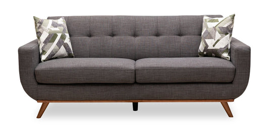 Kort & Co. Freeman 80” Linen-Look Fabric Condo Size Sofa with Wood Legs - Charcoal Grey | Sofa Freeman de Kort & Co. de 80 po de format condo en tissu d’apparence lin avec base et pattes en bois - gris anthracite