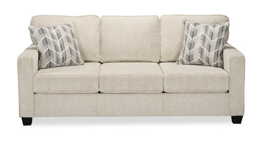 Made in Canada Lennox 83" Chenille Fabric Sofa with Reversible Cushions and Accent Pillows - Taupe | Sofa Lennox de 83 po fabriqué au Canada en tissu de chenille avec coussins réversibles et coussins décoratifs - taupe