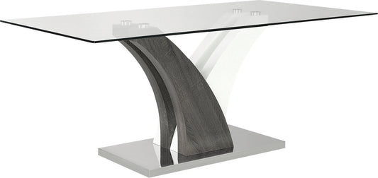 Tuxedo Dining Table with Glass Top, Pedestal Base, 72"W - Grey & White | Table de salle à manger Tuxedo de 72 po (L) avec dessus en verre et base piédestal - grise et blanche