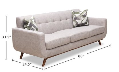 Kort & Co. Freeman 88" Linen-Look Fabric Sofa with Wood Base and Tufted Back Cushions - Dove White | Sofa Freeman Kort & Co. de 88 po en tissu d’apparence lin avec pattes en bois et coussins de dossier capitonnés - blanc colombe