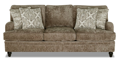 Made in Canada Bellmont 89" Chenille Fabric Sofa with Reversible Cushions and Wood Legs - Toffee Brown | Sofa Bellmont de 89 po fabriqué au Canada en tissu de chenille avec coussins réversibles et pattes en bois - brun caramel