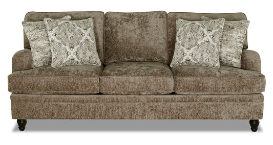 Made in Canada Bellmont 89" Chenille Fabric Sofa with Reversible Cushions and Wood Legs - Toffee Brown | Sofa Bellmont de 89 po fabriqué au Canada en tissu de chenille avec coussins réversibles et pattes en bois - brun caramel