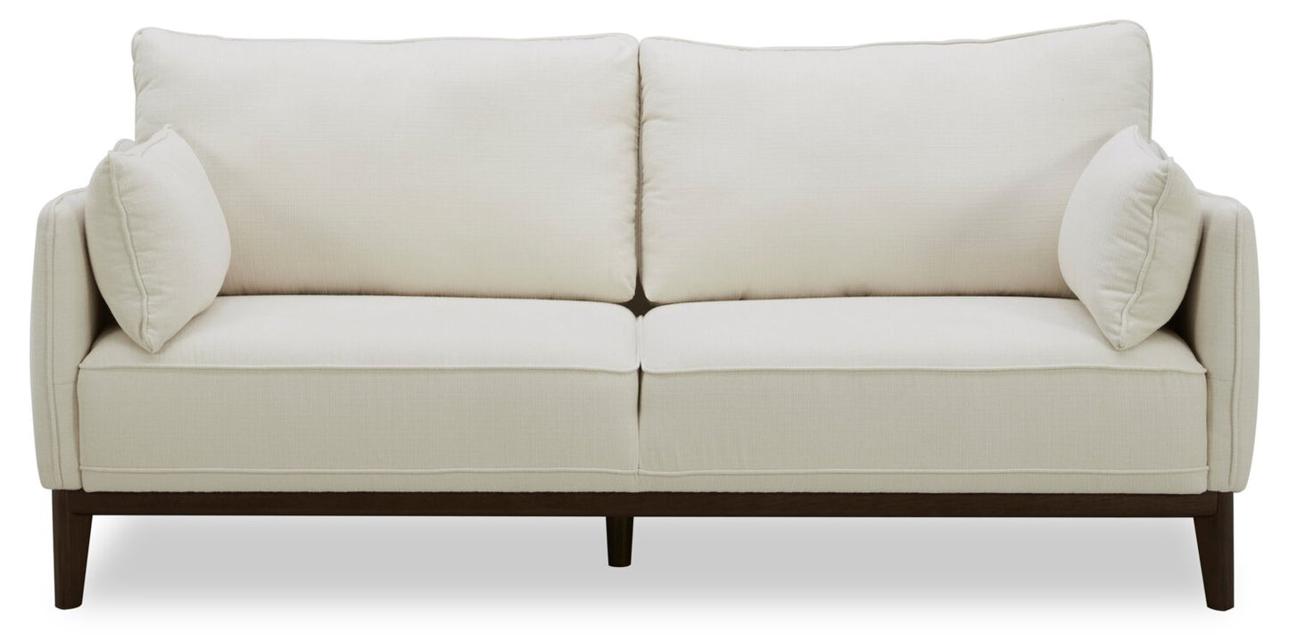 Cindy Crawford Home Gena 78.7" Linen-Look Fabric Condo Size Sofa with Removable Back Cushions - Cotton White | Sofa Gena de Cindy Crawford Home de 78,7 po de format condo en tissu d’apparence lin avec coussins de dossier amovibles - blanc coton