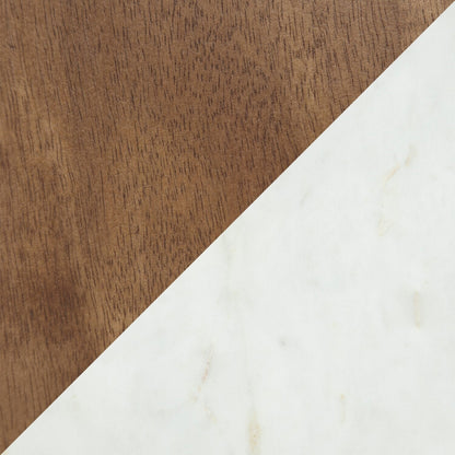 Merlin 33” Round Solid Wood and Marble Coffee Table - White and Brown | Table à café ronde Merlin de 33 po en bois massif et en marbre - blanche et brune