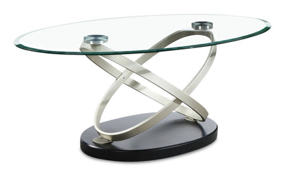 Vikki 48" Modern Oval Glass Top Coffee Table - Glass with Metal Base|Table à café ovale moderne Vikki de 48 po avec dessus en verre - verre avec base en métal