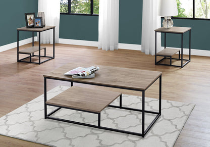 Jules 42.25" Modern 3-Pack Coffee + 2 End Tables with Shelf - Dark Taupe with Black Metal Frame|Ensemble 3 tables modernes Jules de 42,25 po (table à café et 2 tables de bout) avec tablette - taupe foncée avec armature en métal noir